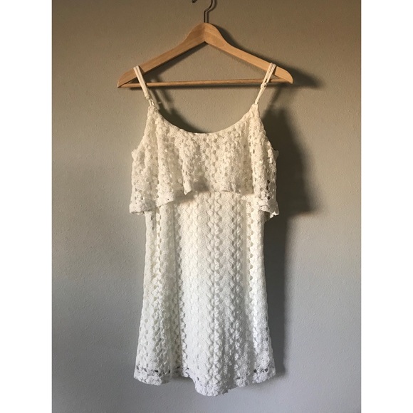 White Crocheted Lace Eyelet Mini Tank Dress - Picture 1 of 2